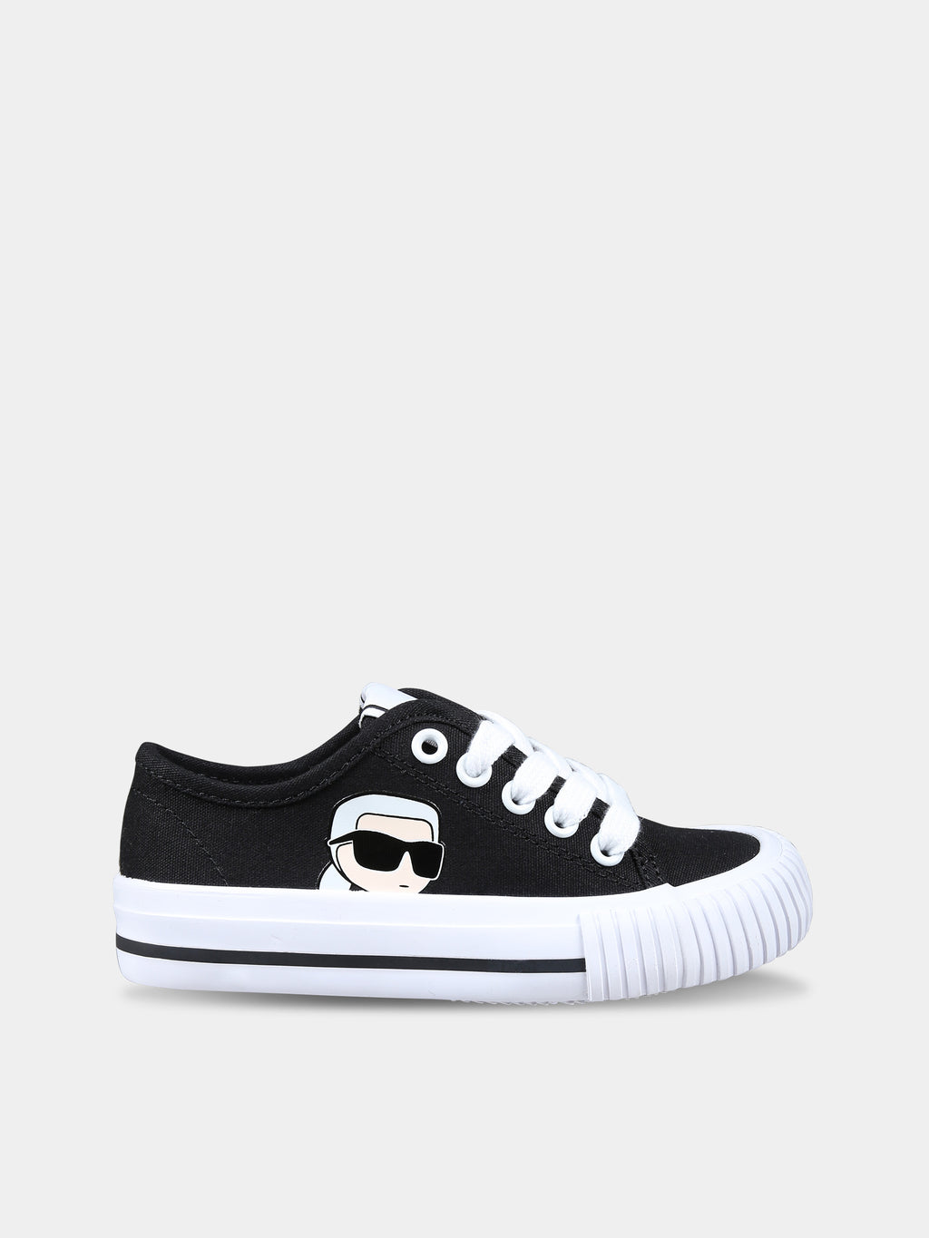 Black sneakers for kids with Karl print
